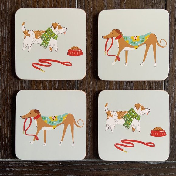 Walkies Terrier Greyhound Dog Coasters Set of 4 - Picture 1 of 5